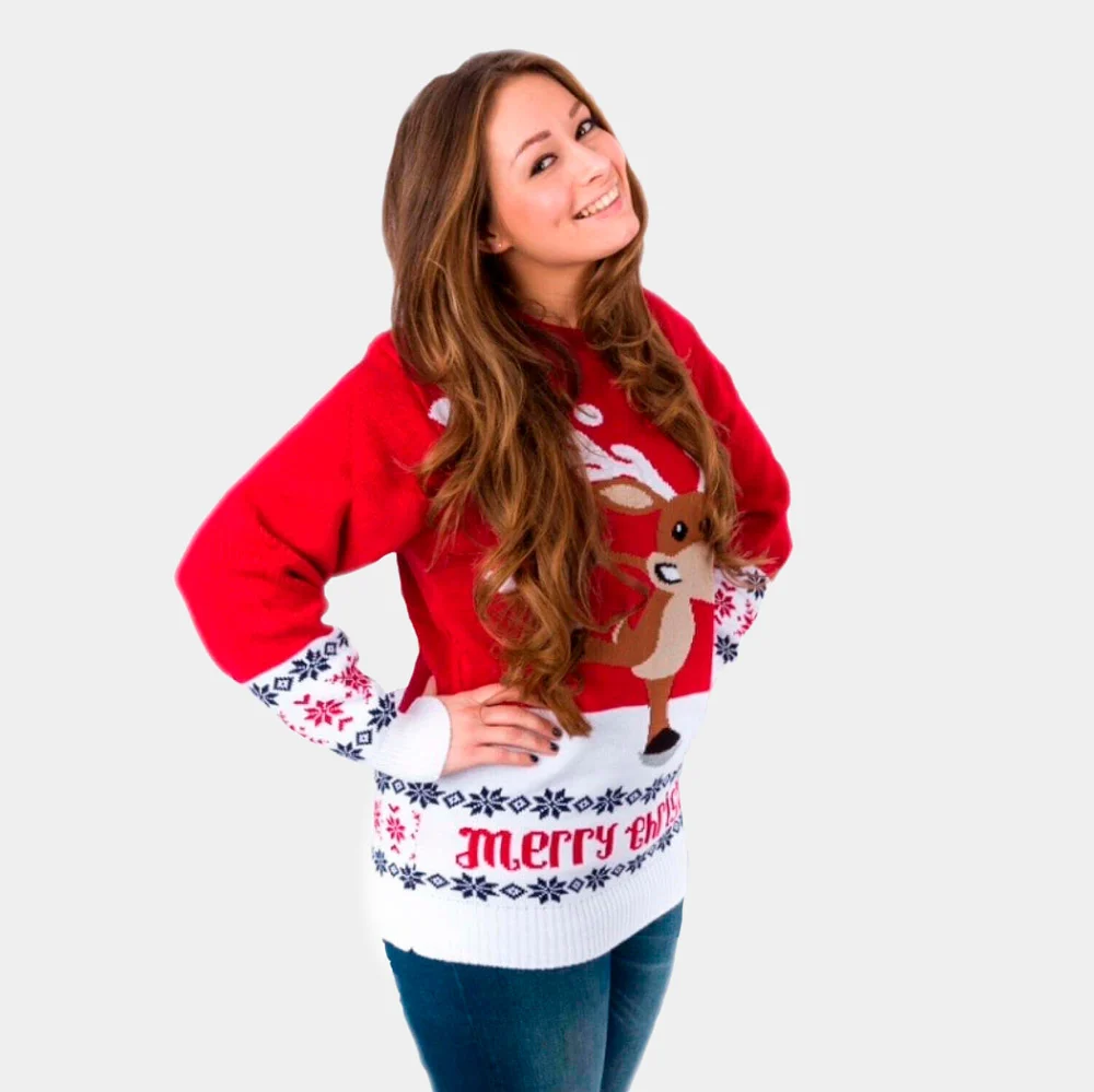 Jersey de Navidad para Hombre Rojo con Reno Patinando - Imagen 3