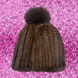 Gorro visón y zorro pompón chocolate