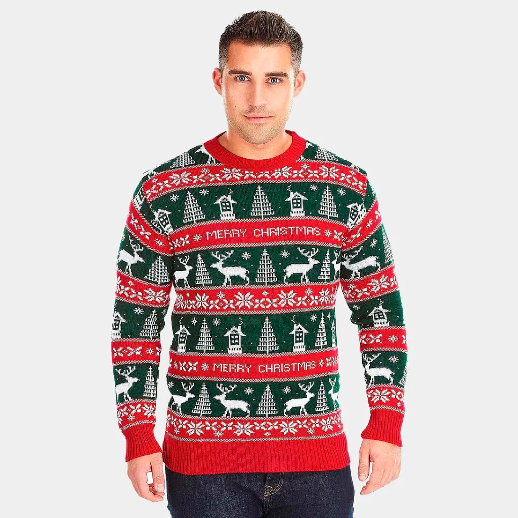 Jersey de Navidad para Hombre Rayas Verdes y Rojas Merry Christmas - Imagen 2