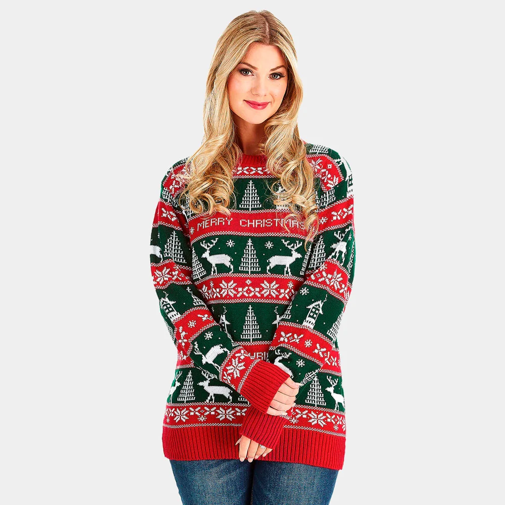 Jersey de Navidad para Mujer Rayas Verdes y Rojas Merry Christmas - Imagen 5
