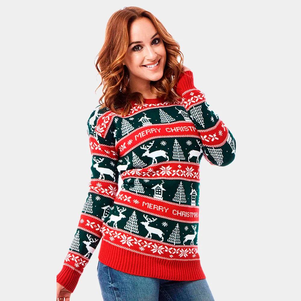 Jersey de Navidad para Mujer Rayas Verdes y Rojas Merry Christmas - Imagen 3