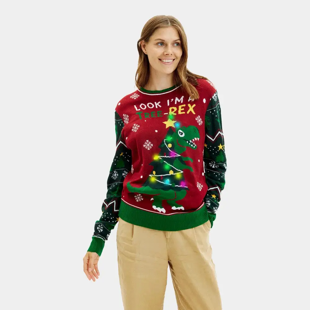 Jersey de Navidad con Luces LED Parejas Christmas Tree-Rex