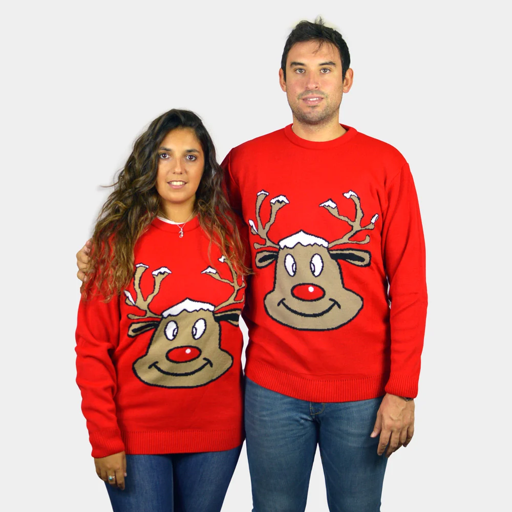 Jersey de Navidad Para Mujer Reno Sonriente Rojo - Imagen 3