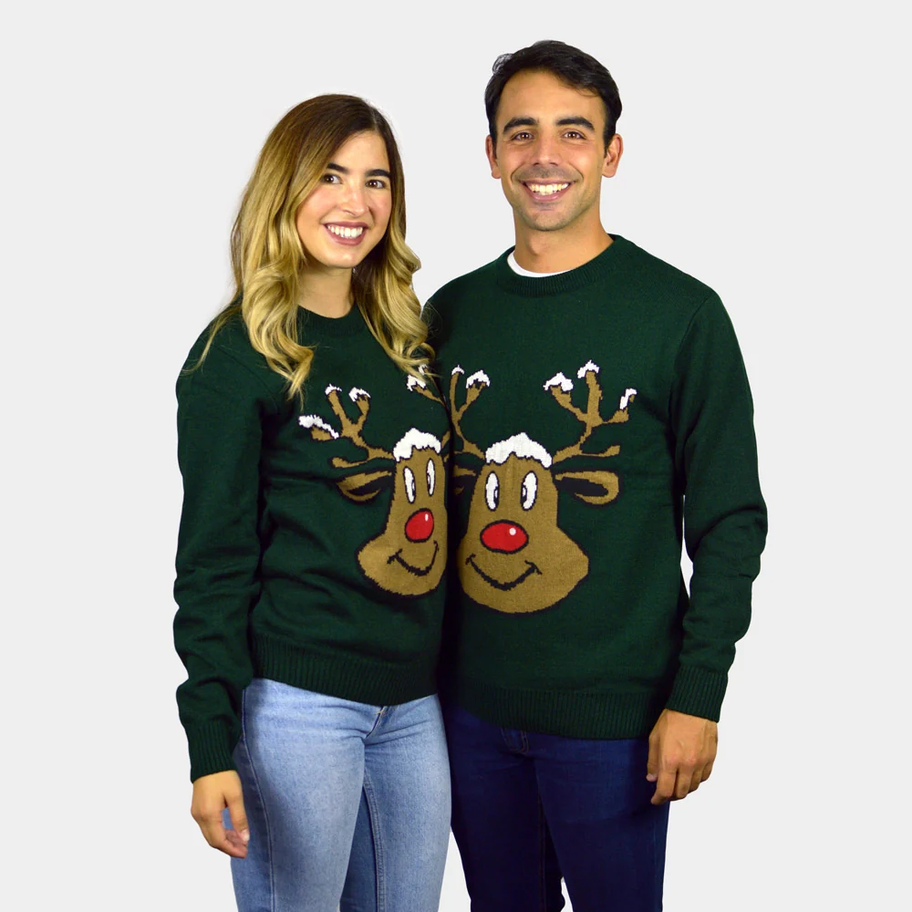 Jersey de Navidad para Hombre Reno Sonriente Verde - Imagen 3