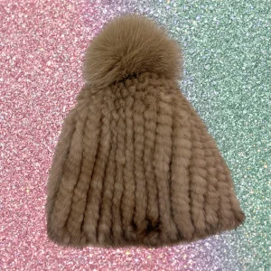 Gorro visón y zorro pompón café