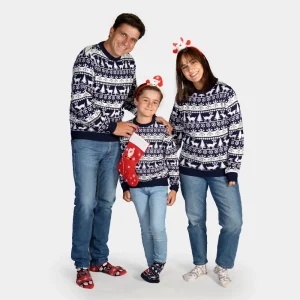 Jersey de Navidad para Familia cenefas de Renos y Árboles