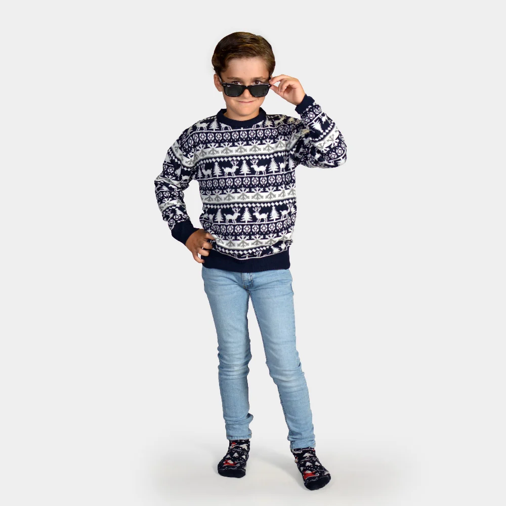 Jersey de Navidad para Niña y Niño cenefas de Renos y Árboles