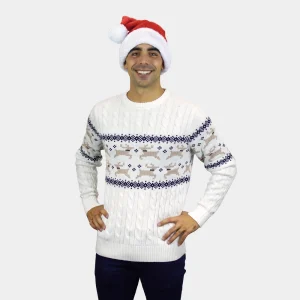 Jersey de Navidad para Hombre Elegante Blanco Alaska Algodón