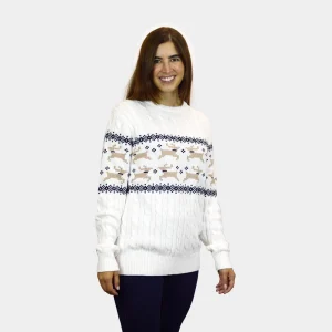 Jersey de Navidad para Mujer Elegante Blanco Alaska Algodón