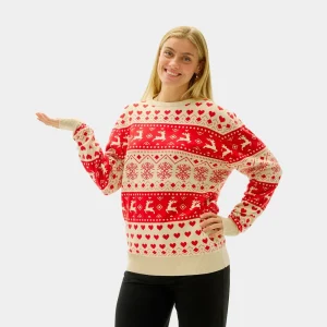 Jersey de Navidad Parejas Corazones Rojos y Beige Algodón Orgánico