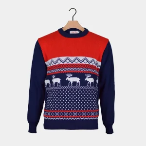 Jersey de Navidad Renos Rojo y Azul Marino