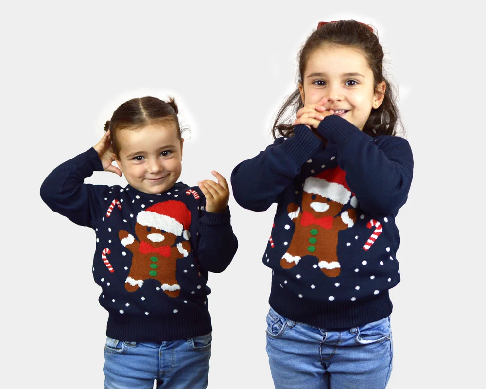 Jersey de Navidad para Niña y Niño Azul Gingerbread - Imagen 3