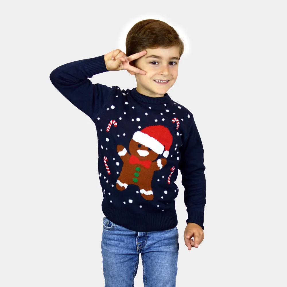 Jersey de Navidad para Niña y Niño Azul Gingerbread - Imagen 2