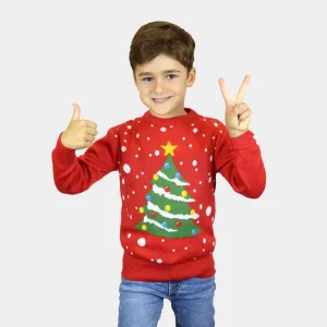 Jersey de Navidad para Niña y Niño Rojo Árbol de Navidad