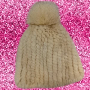 Gorro visón y zorro pompón beige