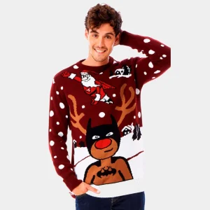 Jersey de Navidad para Hombre Reno Batman Papá Noel Superman