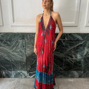 Vestido joya rojo y azul 606