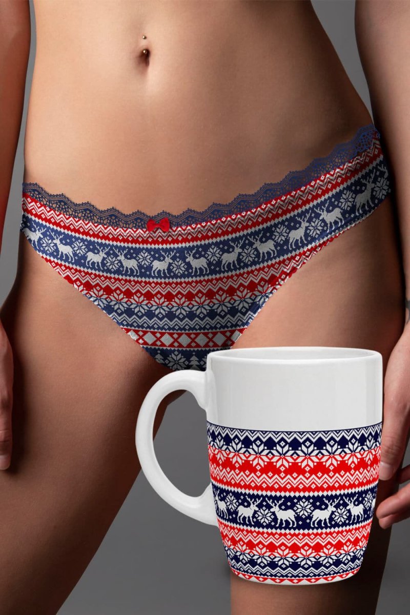 Braguita Navideña Mujer Cenefa Renos + Taza a Juego - Imagen 4