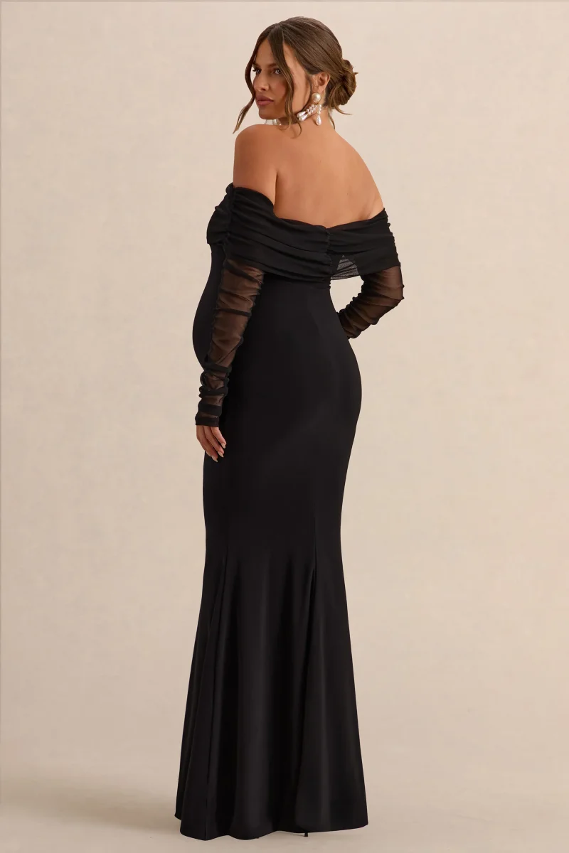 Pretty Perfect | Vestido Largo Premamá Negro con Escote Bardot - Imagen 3