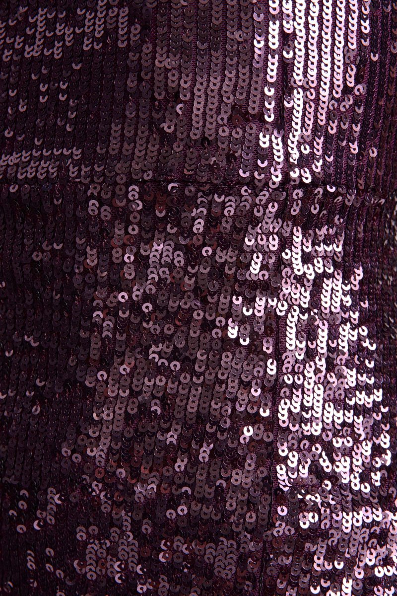 High Life | Vestido Largo Ciruela De Lentejuelas Con Escote Cuadrado - Imagen 7