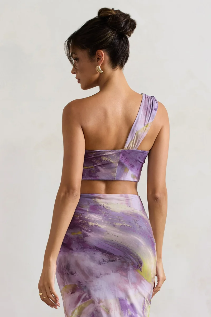 Open Heart | Bralette con Nudo y Estampado Lila de Un Hombro - Imagen 5