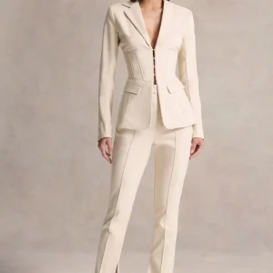 Wonder Woman | Pantalones Blancos de Talle Alto y Pierna Recta con Abertura