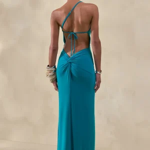 Dressing Up | Vestido Largo Turquesa De Un Solo Hombro Con Detalle De Espalda Descubierta