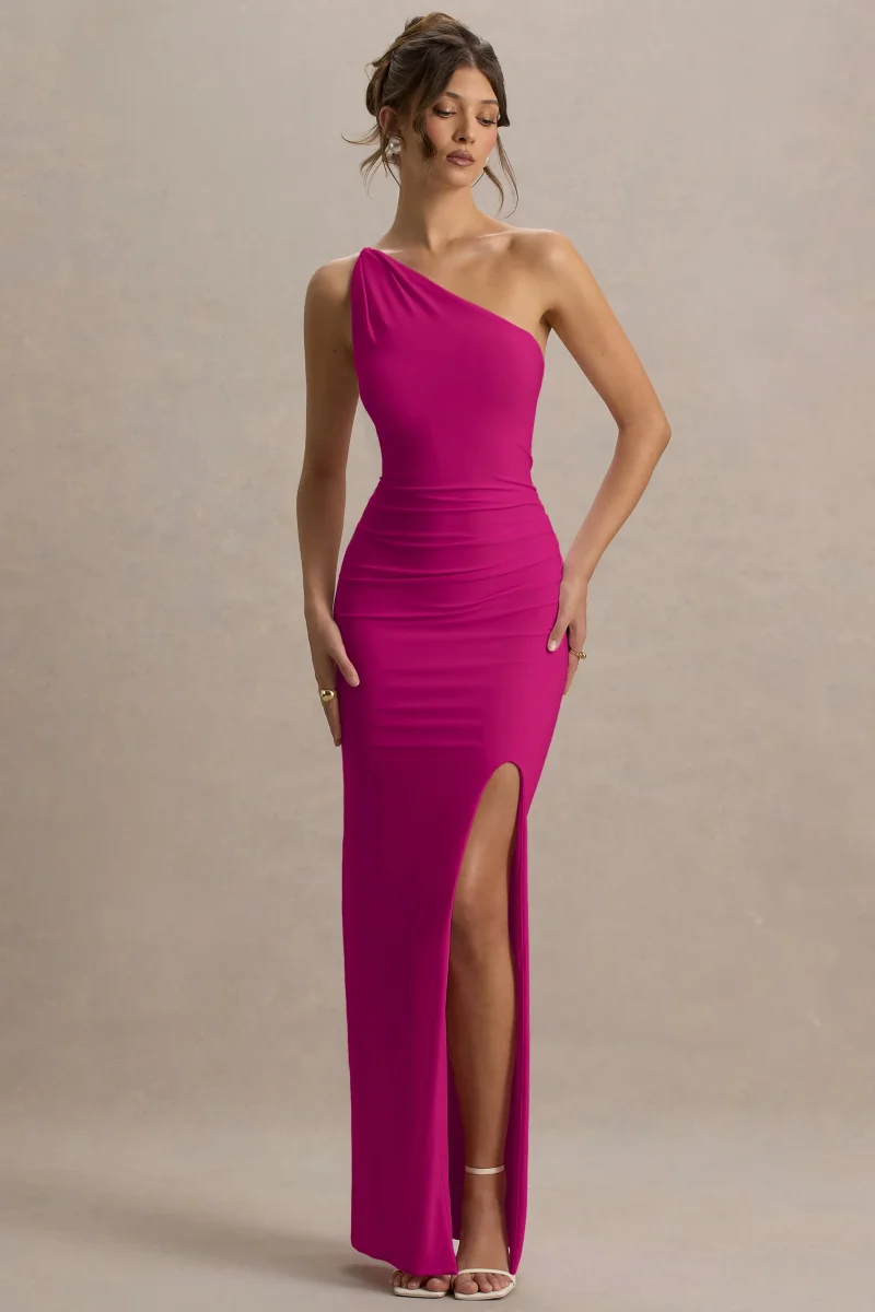 Dressing Up | Vestido largo rosa intenso asimétrico con espalda abierta - Imagen 5