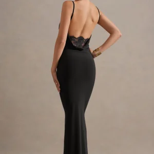 Francoise | Vestido Largo Negro con espalda abierta y detalle de encaje
