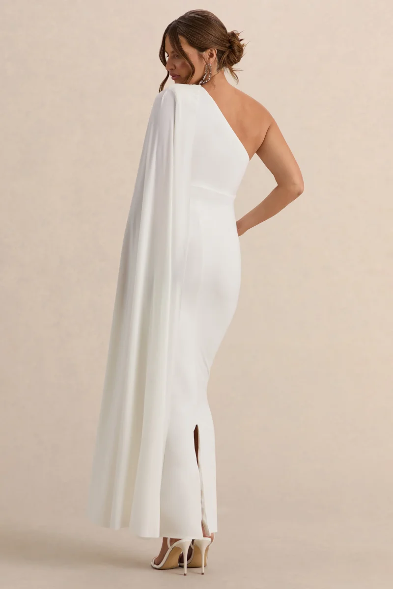 Amaryllis | Vestido Largo Blanco de premamá con una Manga y Capa - Imagen 3