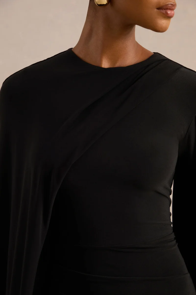Magdelena | Vestido largo Asimétrico con Capa Negro - Imagen 7