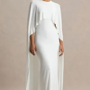 Padma | Vestido Largo Blanco con Mangas Tipo Capa