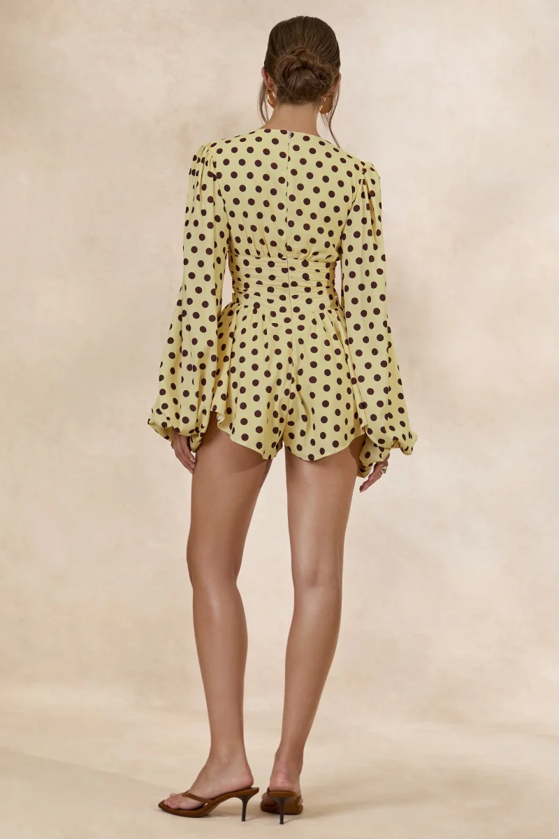 Laurel | Mono Amarillo De Lunares Con Escote En V Y Mangas Farol - Imagen 6