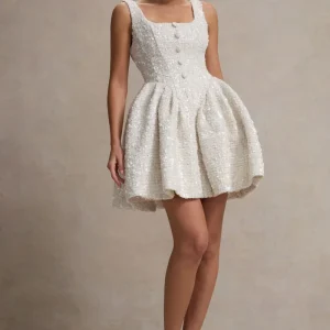 Sugar Plum | Vestido corto de bouclé con falda vaporosa y escote cuadrado