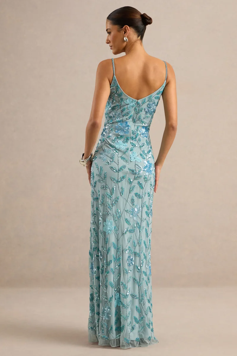 Gemini | Vestido Largo Azul Con Tirantes Y Pedrería - Imagen 5