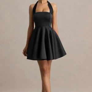 Peggy | Vestido Corto Negro Skater con Escote Halter
