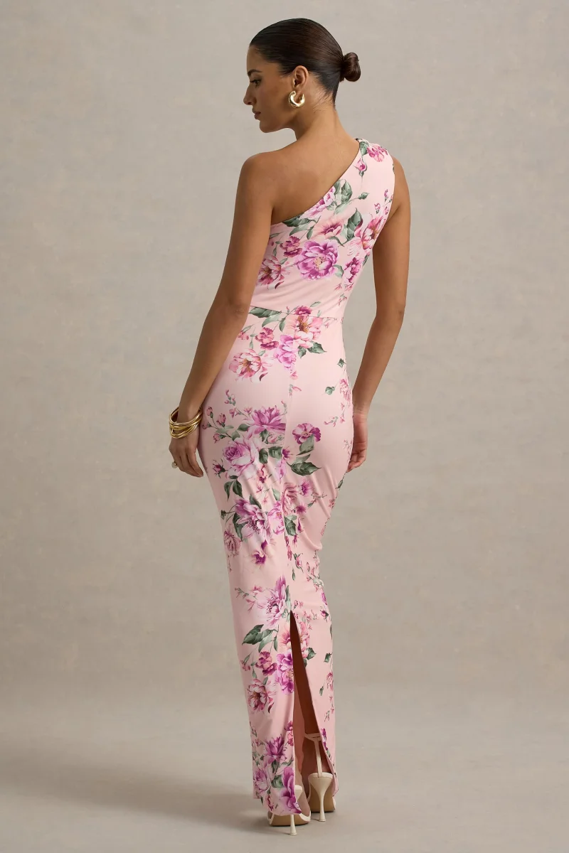 Dalarie | Vestido largo fruncido con escote asimétrico y estampado floral - Imagen 5