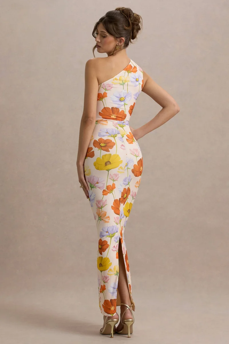 Dalarie | Vestido Largo Asimétrico de Un Hombro con Estampado Floral y Fruncido - Imagen 3