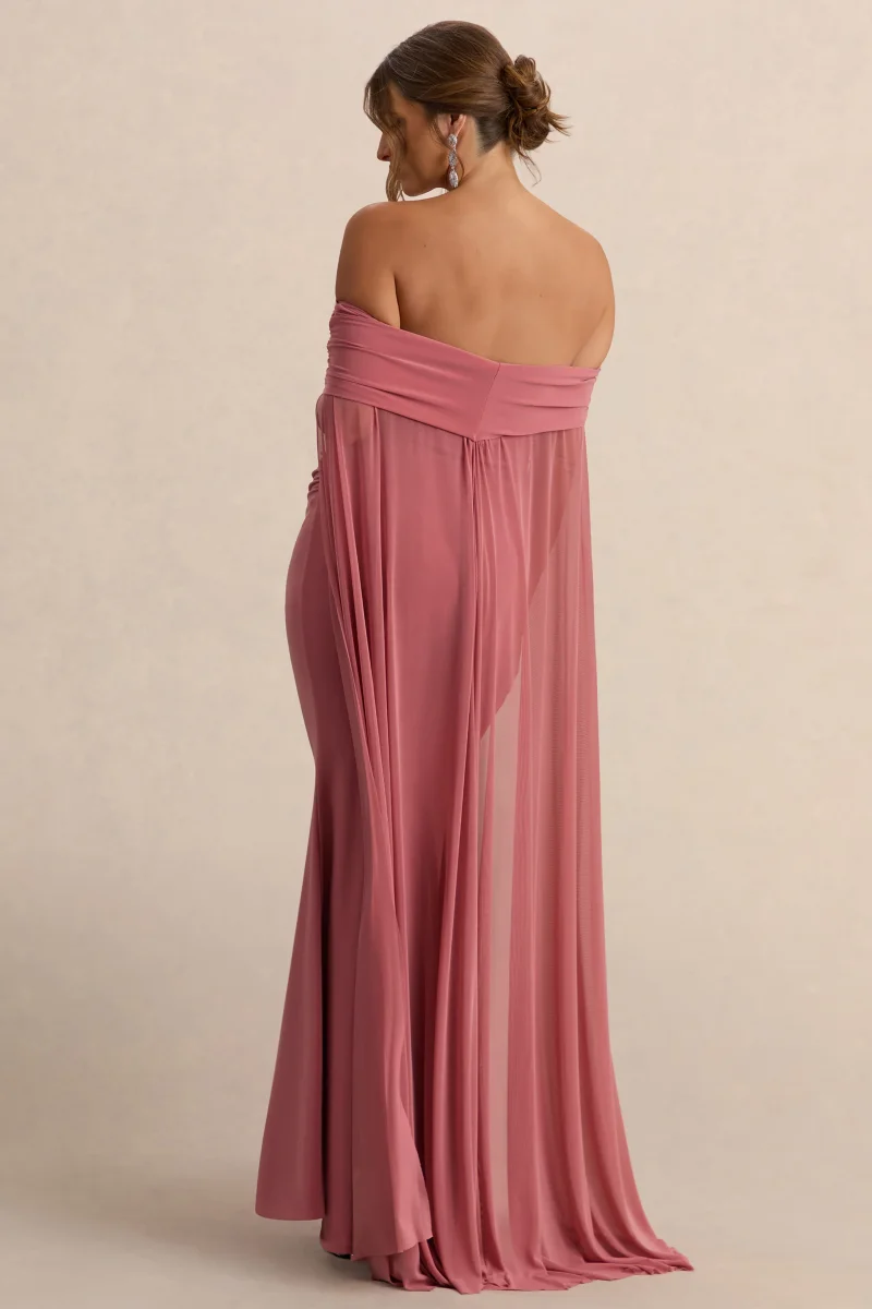 Carlotta | Vestido largo de maternidad en rosa con capa de chifón trasera - Imagen 3
