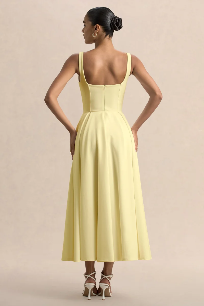Parina | Vestido Midi Color Limón Con Tirantes Y Falda Con Volumen - Imagen 3