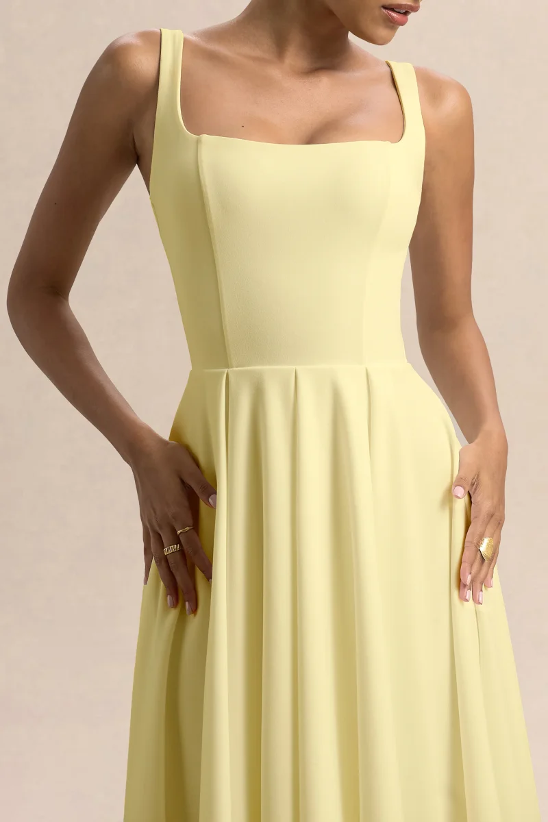 Parina | Vestido Midi Color Limón Con Tirantes Y Falda Con Volumen - Imagen 4