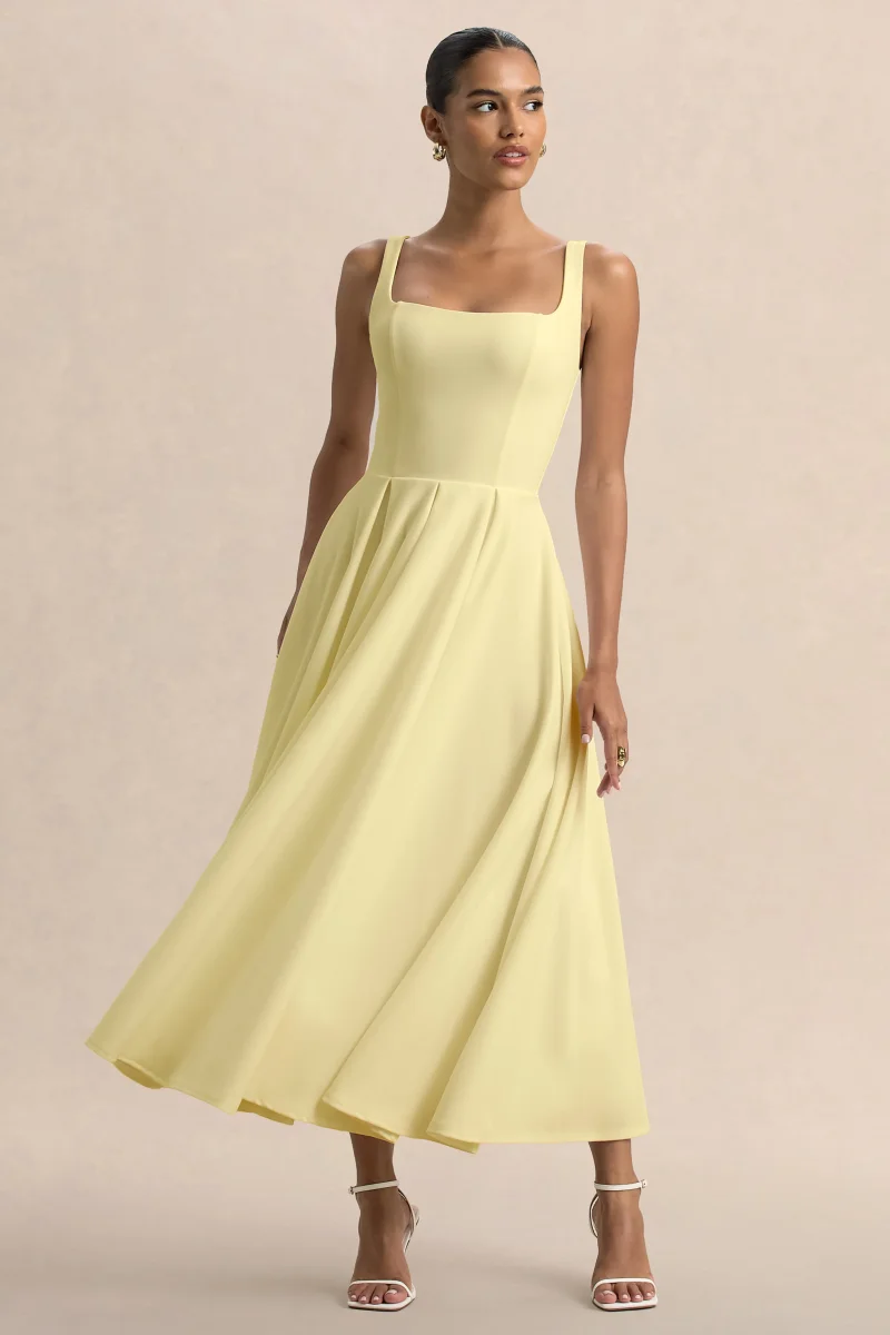 Parina | Vestido Midi Color Limón Con Tirantes Y Falda Con Volumen - Imagen 6