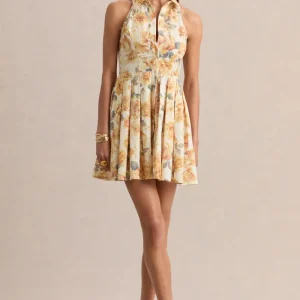 Paulie | Vestido Corto Skater De Popelina Con Estampado Rosa Limón