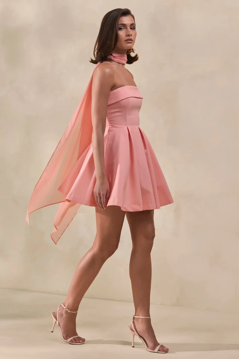 Bruna | Vestido corto rosa con escote palabra de honor y falda skater - Imagen 6