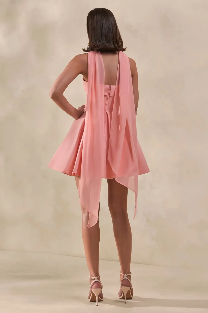 Bruna | Vestido corto rosa con escote palabra de honor y falda skater - Imagen 3