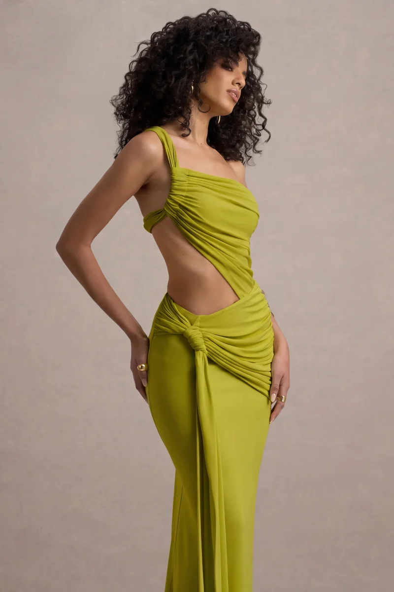 Giovanna | Vestido Largo Verde Oliva Asimétrico Con Falda Cruzada - Imagen 4