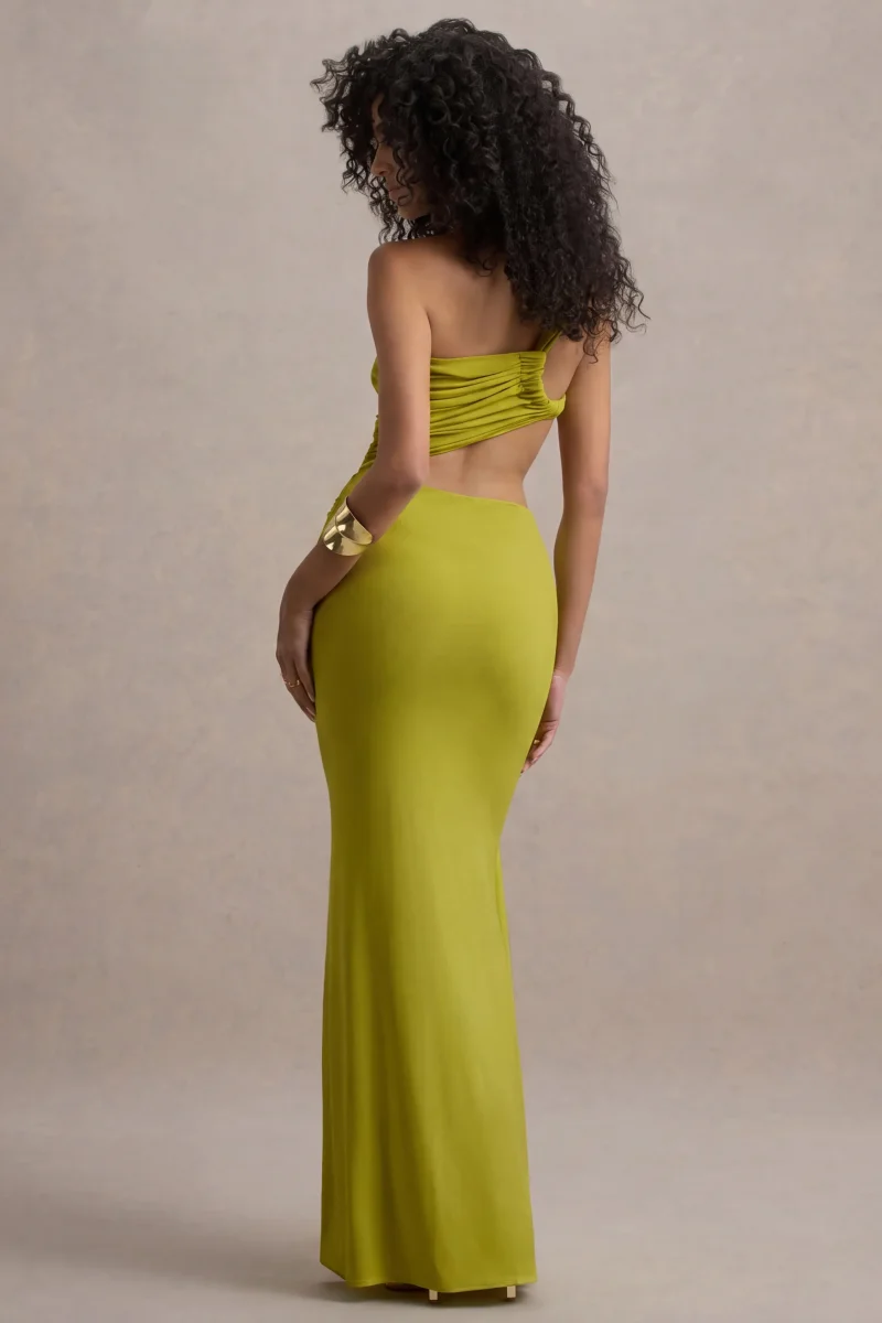 Giovanna | Vestido Largo Verde Oliva Asimétrico Con Falda Cruzada - Imagen 3