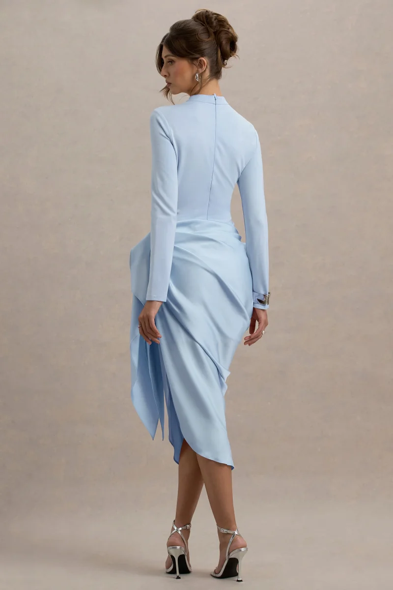 Raffie | Vestido Midi Azul bebé de Manga Larga con Falda Envolvente de Satén - Imagen 3