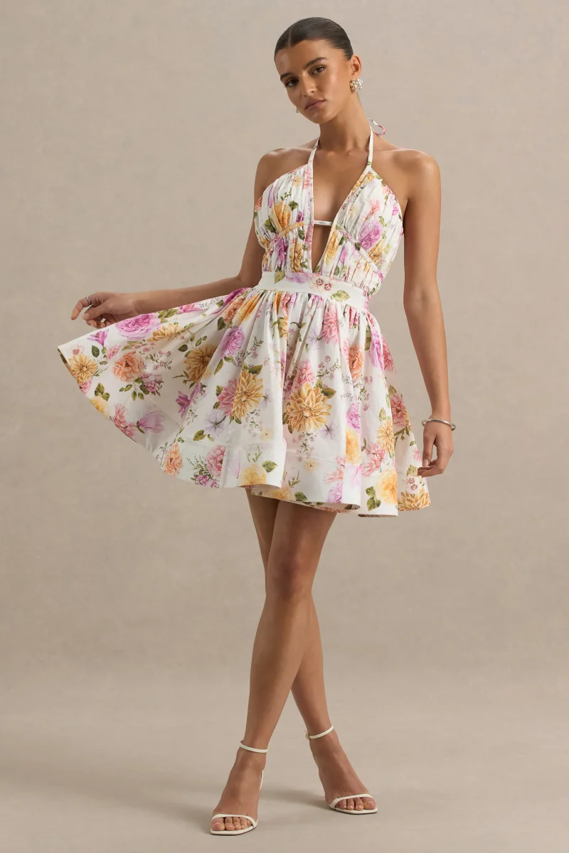 Kasey | Vestido corto con escote pronunciado y falda tipo skater de estampado floral - Imagen 6