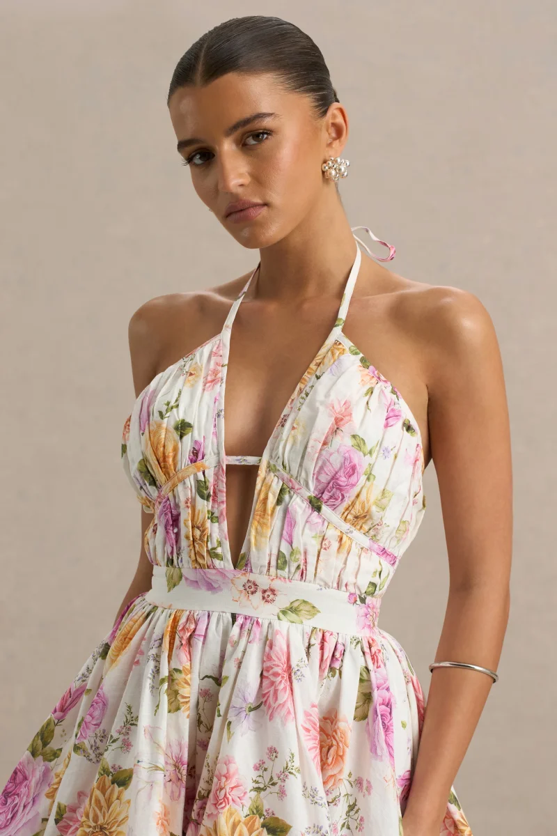 Kasey | Vestido corto con escote pronunciado y falda tipo skater de estampado floral - Imagen 4
